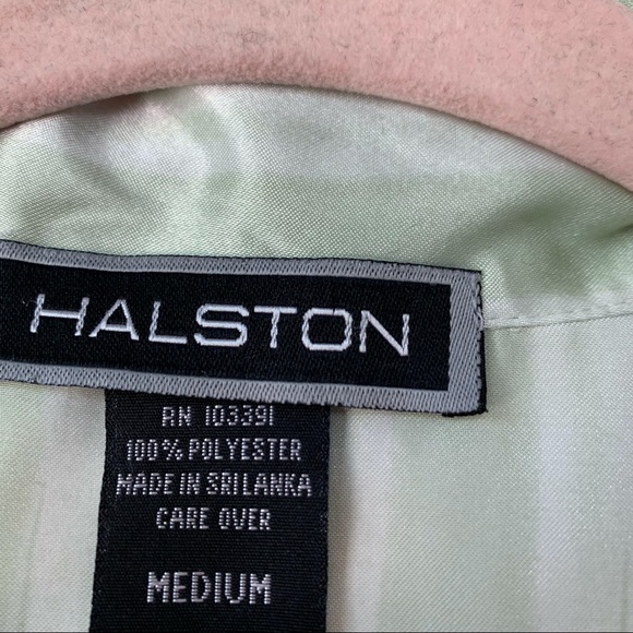 Halston Vintage Button Front Tunic Tank Top Green Stripe Satin Feel Size Medium - Picture 5 of 6